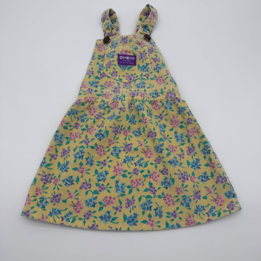 Vintage OshKosh B'Gosh 4T Floral Corduroy Jumper Dress Made USA 90s Cottagecore